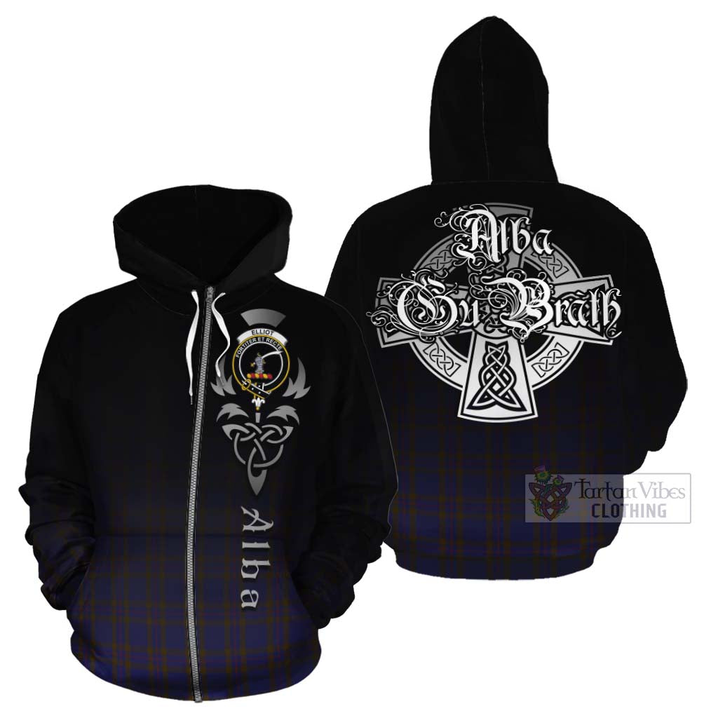 Tartan Vibes Clothing Elliot Tartan Cotton Hoodie Featuring Alba Gu Brath Family Crest Celtic Inspired