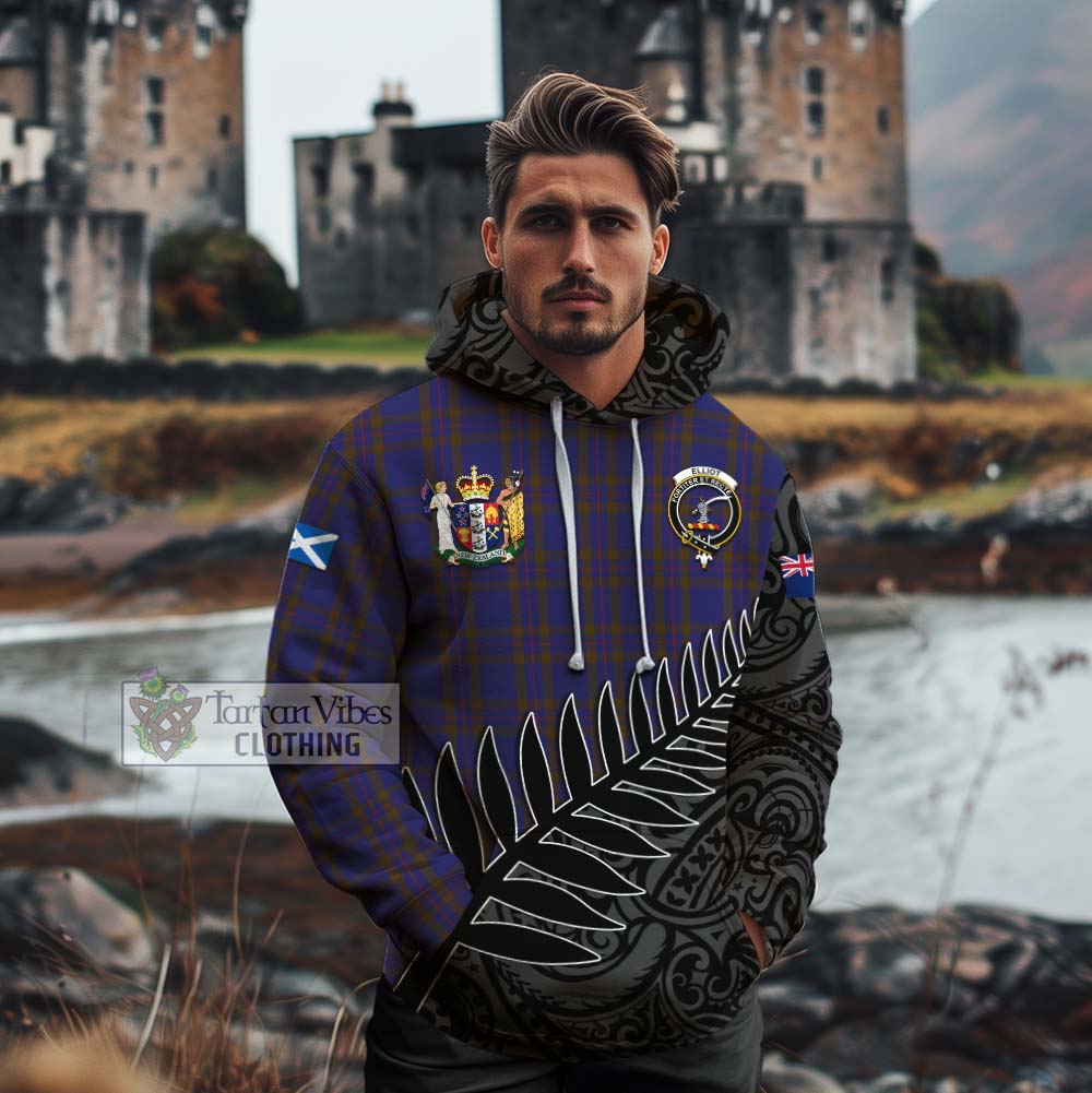 Tartan Vibes Clothing Elliot Crest Tartan Cotton Hoodie with New Zealand Silver Fern Half Style