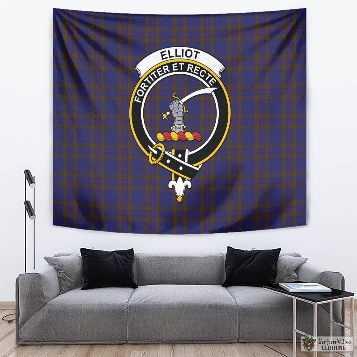 Tartan Vibes Clothing Elliot Tartan Tapestry Wall Hanging and Home Decor for Room with Family Crest