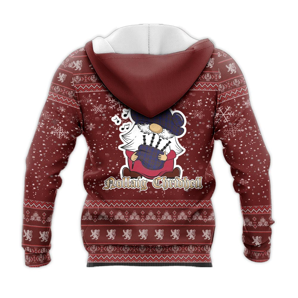 Elliot Clan Christmas Knitted Hoodie with Funny Gnome Playing Bagpipes - Tartanvibesclothing