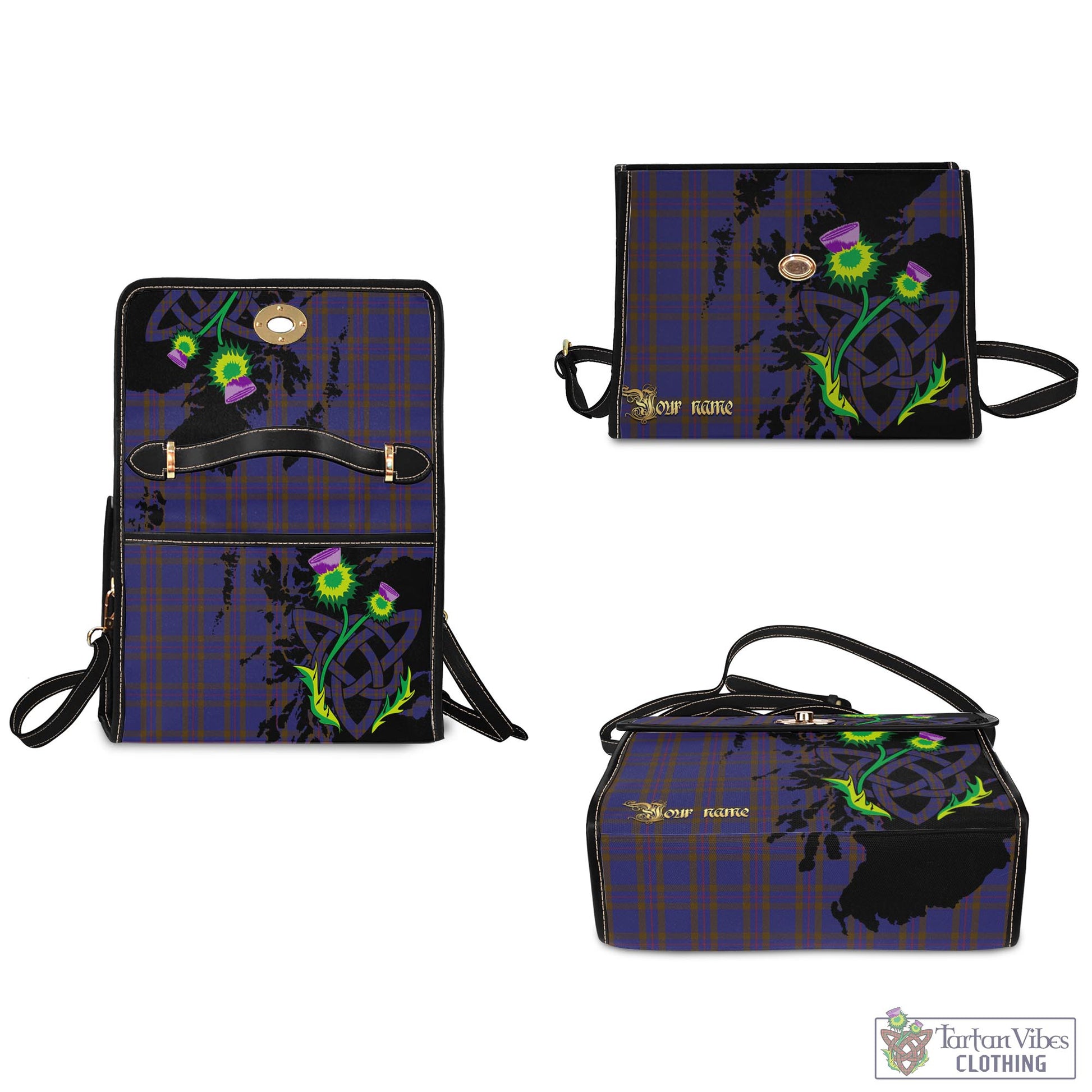 Tartan Vibes Clothing Elliot Tartan Waterproof Canvas Bag with Scotland Map and Thistle Celtic Accents