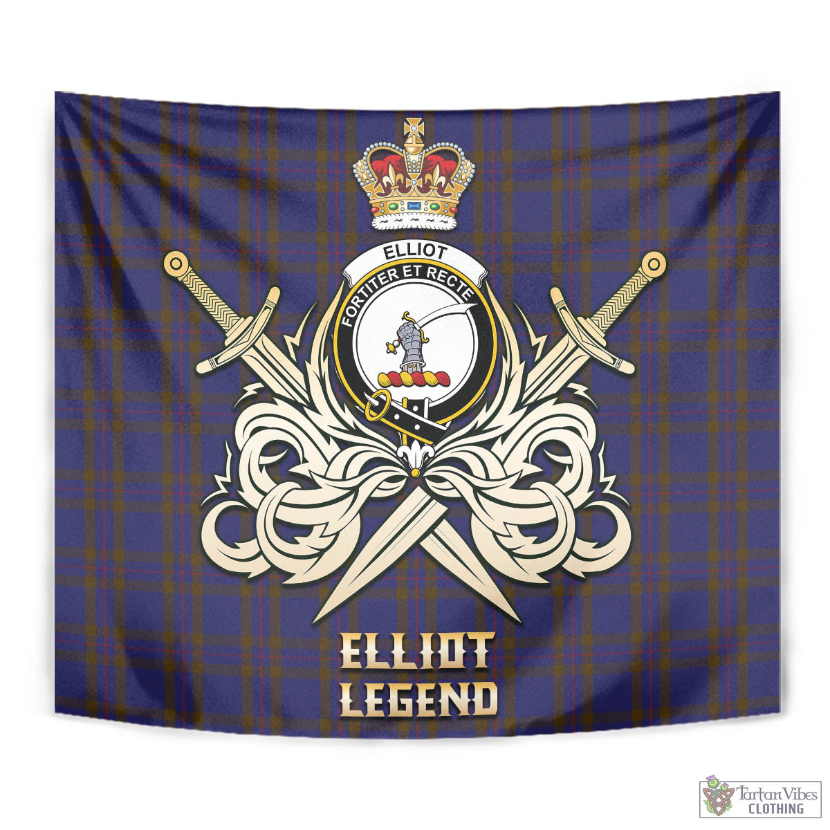 Tartan Vibes Clothing Elliot Tartan Tapestry with Clan Crest and the Golden Sword of Courageous Legacy