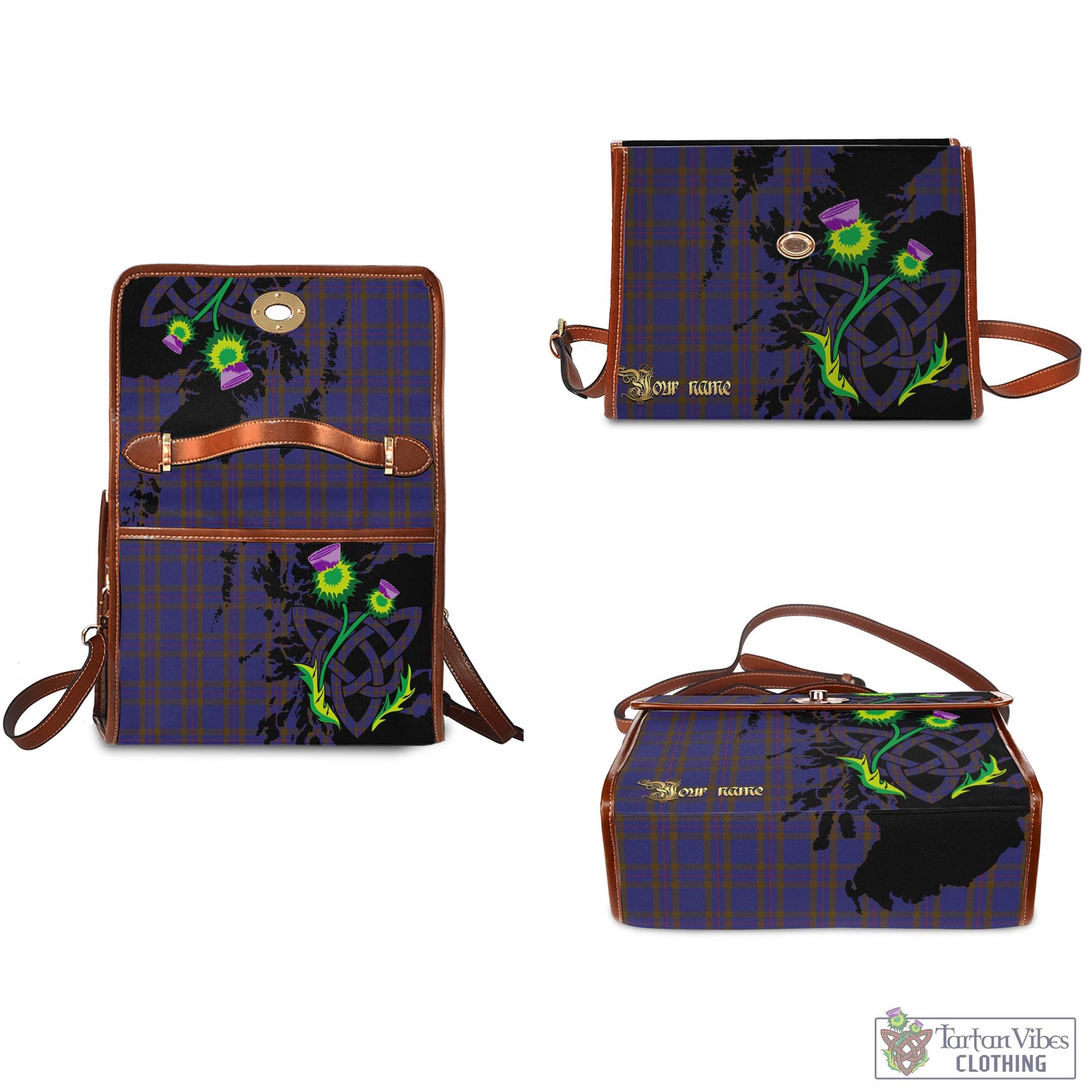 Tartan Vibes Clothing Elliot Tartan Waterproof Canvas Bag with Scotland Map and Thistle Celtic Accents