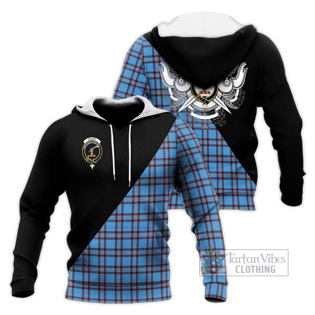 Elliot Ancient Tartan Knitted Hoodie with Family Crest and Military Logo Style Unisex Knitted Pullover Hoodie - Tartanvibesclothing Shop