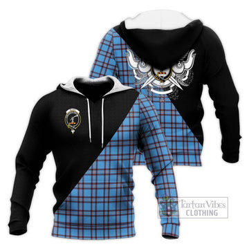 Elliot Ancient Tartan Knitted Hoodie with Family Crest and Military Logo Style