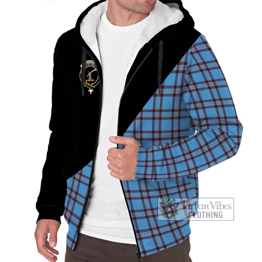 Elliot Ancient Tartan Sherpa Hoodie with Family Crest and Military Logo Style Unisex S - Tartanvibesclothing Shop