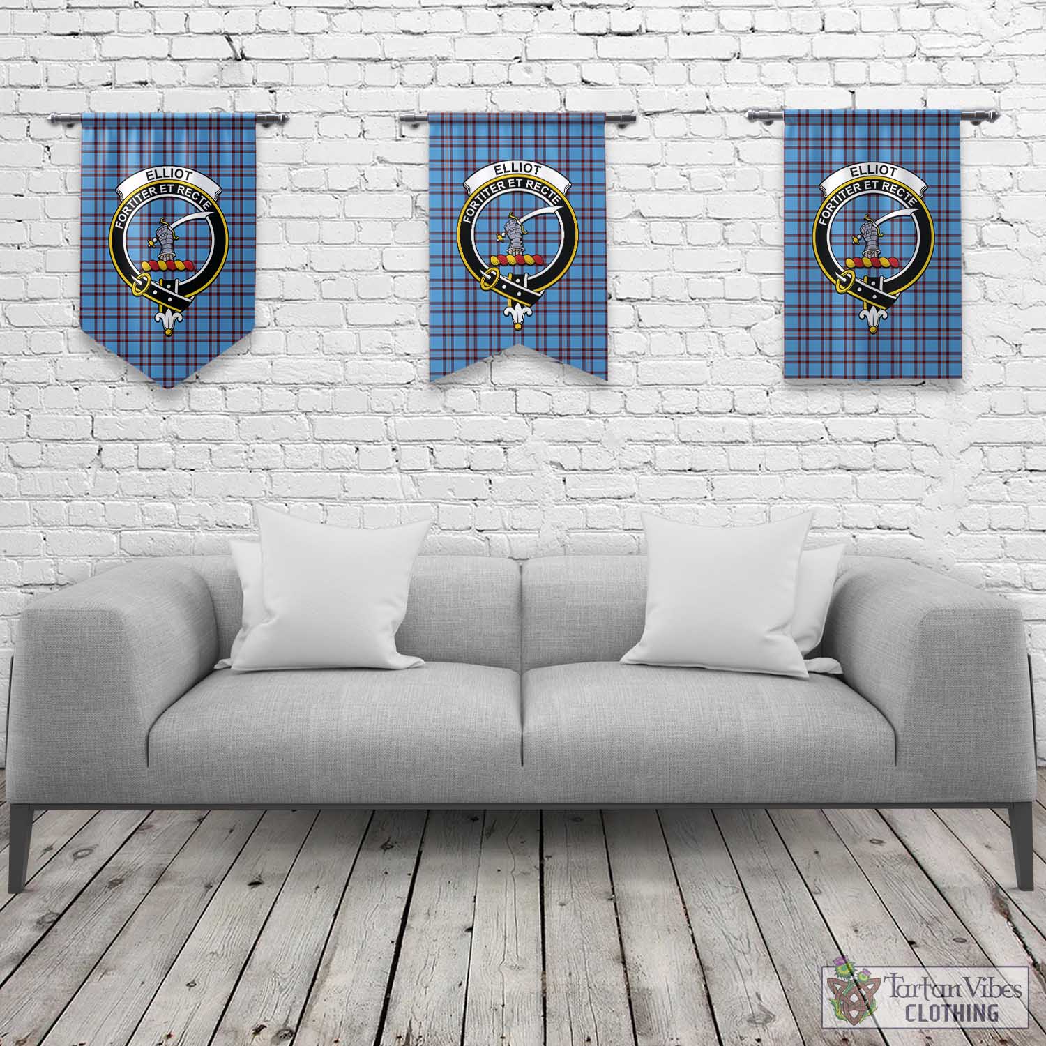 Tartan Vibes Clothing Elliot Ancient Tartan Gonfalon, Tartan Banner with Family Crest