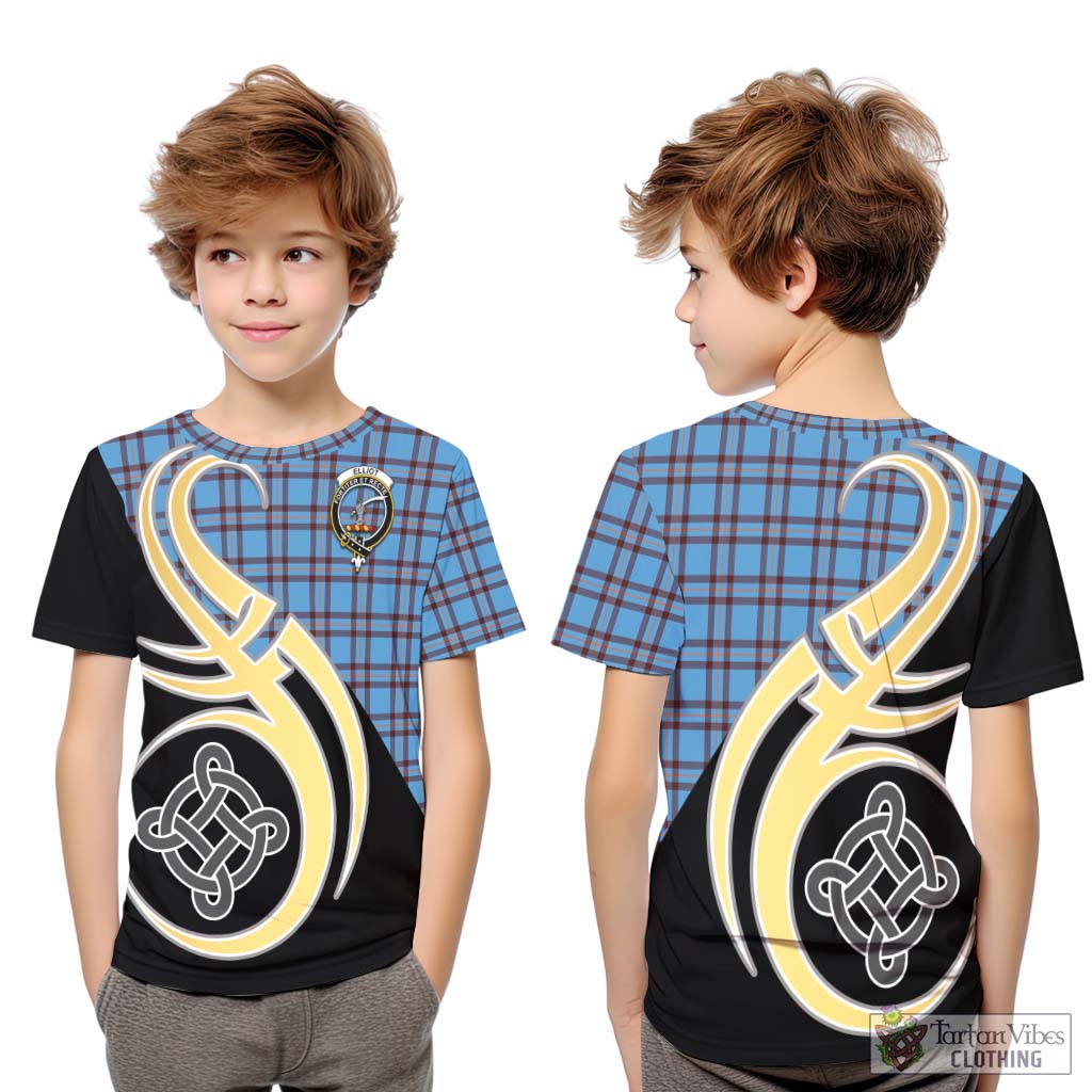 Elliot Ancient Tartan Kid T-Shirt with Family Crest and Celtic Symbol Style Youth XL Size14 - Tartan Vibes Clothing