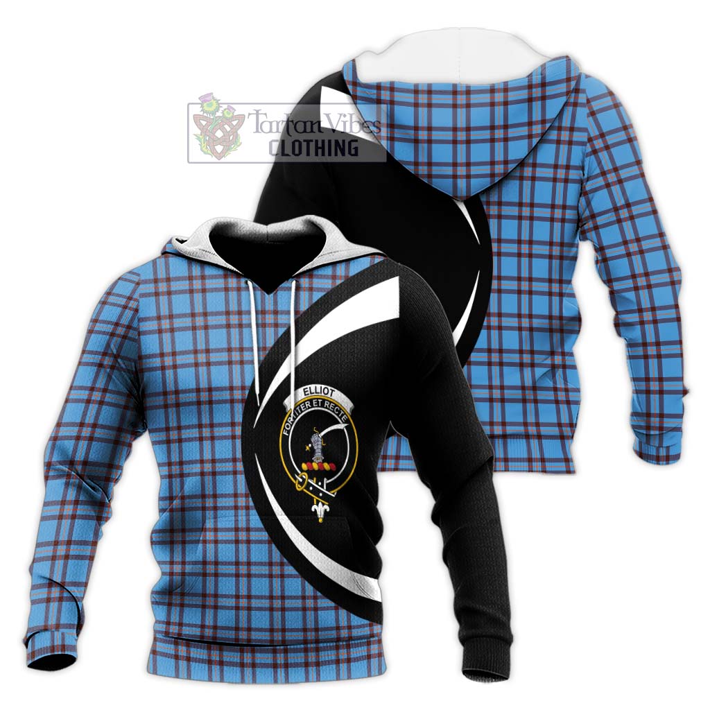 Elliot Ancient Tartan Knitted Hoodie with Family Crest Circle Style Unisex Knitted Pullover Hoodie - Tartan Vibes Clothing