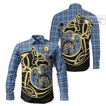 Elliot Ancient Tartan Long Sleeve Button Shirt with Family Crest Celtic Wolf Style