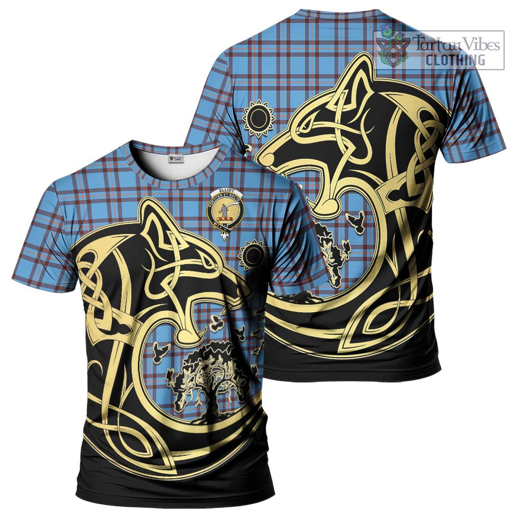 Elliot Ancient Tartan T-Shirt with Family Crest Celtic Wolf Style Kid's Shirt - Tartan Vibes Clothing