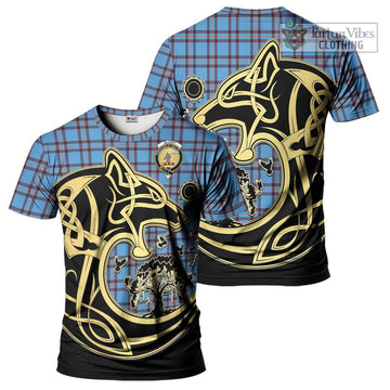 Elliot Ancient Tartan T-Shirt with Family Crest Celtic Wolf Style