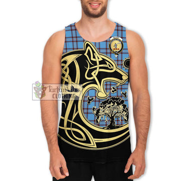 Elliot Ancient Tartan Men's Tank Top with Family Crest Celtic Wolf Style