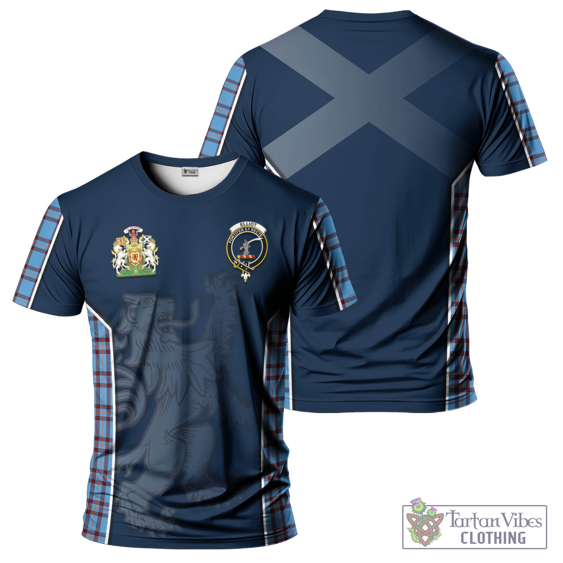 Tartan Vibes Clothing Elliot Ancient Tartan T-Shirt with Family Crest and Lion Rampant Vibes Sport Style