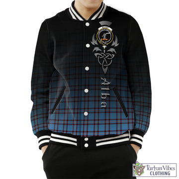 Elliot Ancient Tartan Baseball Jacket Featuring Alba Gu Brath Family Crest Celtic Inspired