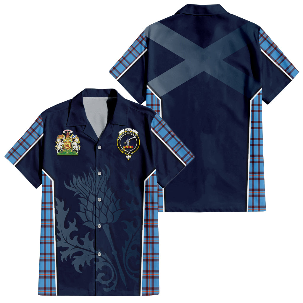 Tartan Vibes Clothing Elliot Ancient Tartan Short Sleeve Button Up Shirt with Family Crest and Scottish Thistle Vibes Sport Style