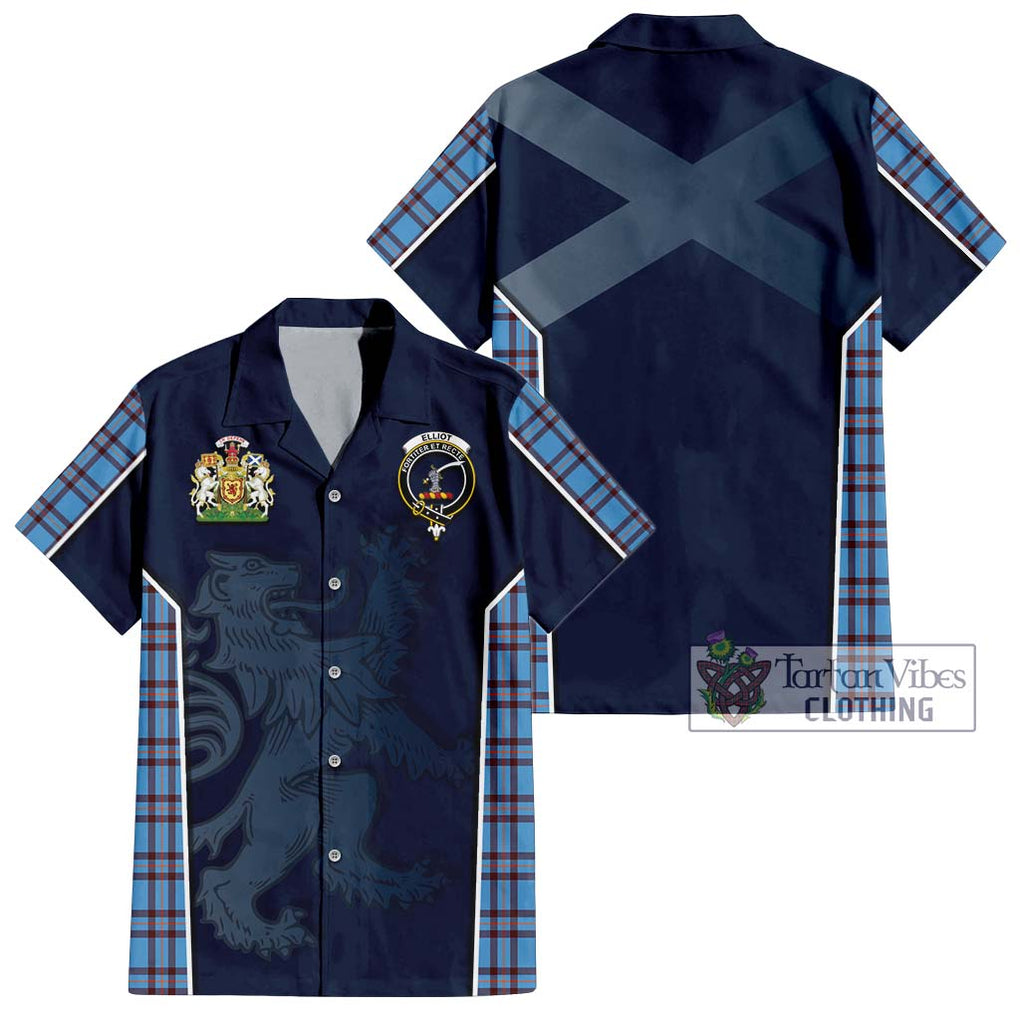 Elliot Ancient Tartan Short Sleeve Button Shirt with Family Crest and Lion Rampant Vibes Sport Style Kid - Tartan Vibes Clothing