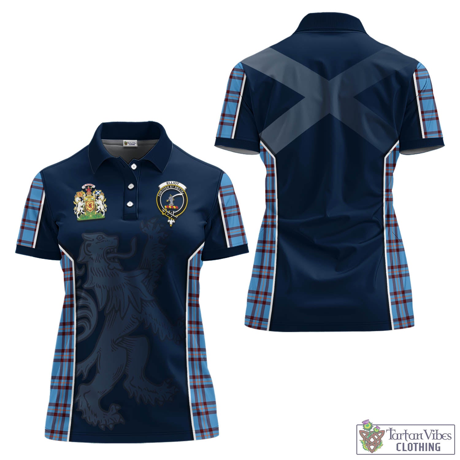 Elliot Ancient Tartan Women's Polo Shirt with Family Crest and Lion Rampant Vibes Sport Style Women - Tartan Vibes Clothing