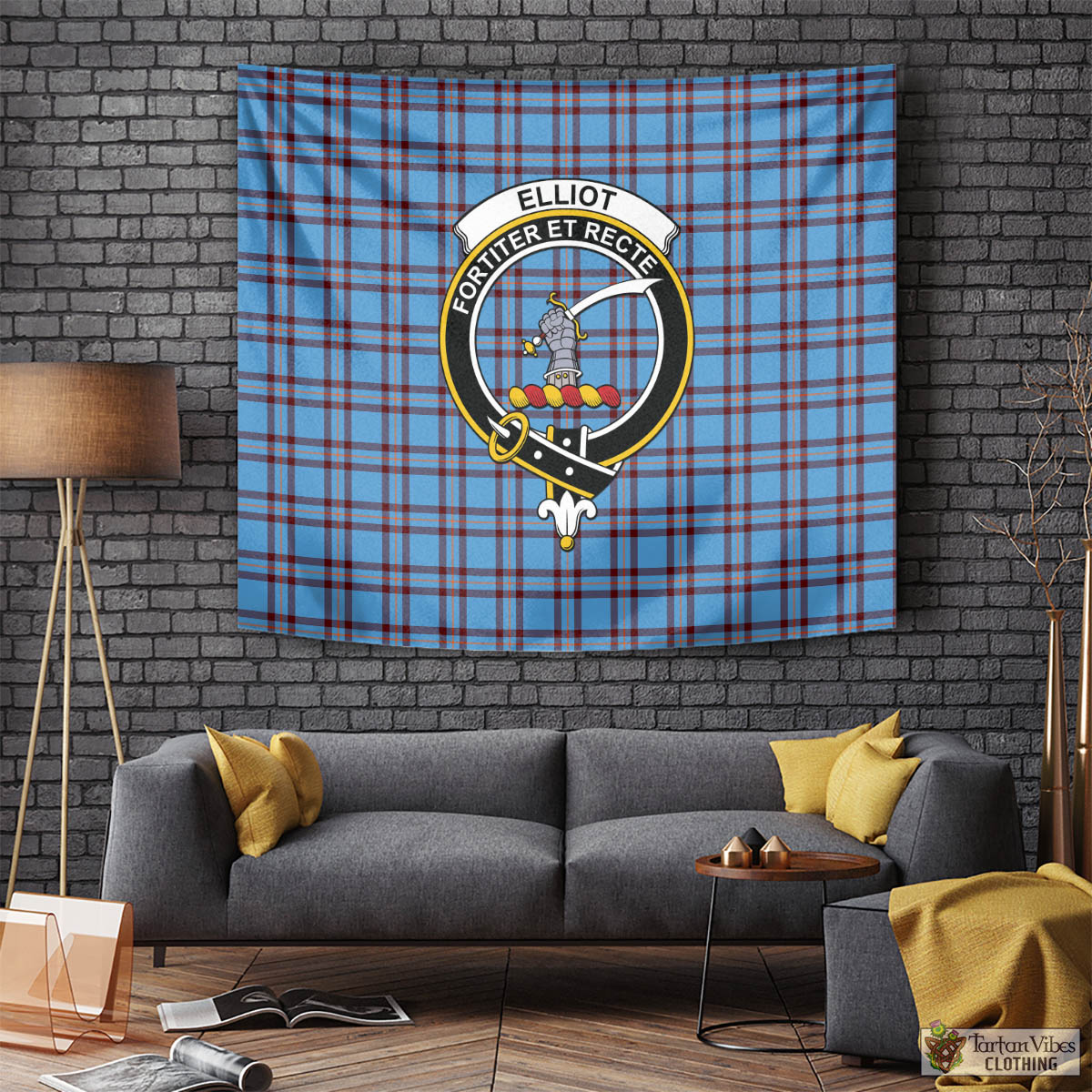 Tartan Vibes Clothing Elliot Ancient Tartan Tapestry Wall Hanging and Home Decor for Room with Family Crest