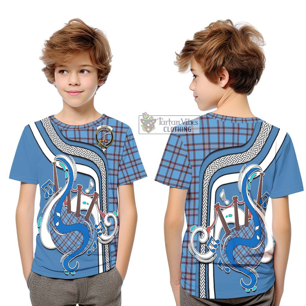 Tartan Vibes Clothing Elliot Ancient Tartan Kid T-Shirt with Epic Bagpipe Style