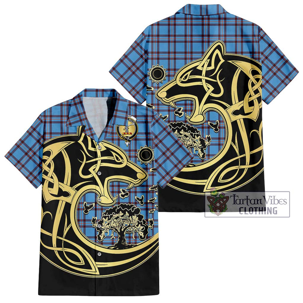 Elliot Ancient Tartan Short Sleeve Button Shirt with Family Crest Celtic Wolf Style Kid - Tartan Vibes Clothing