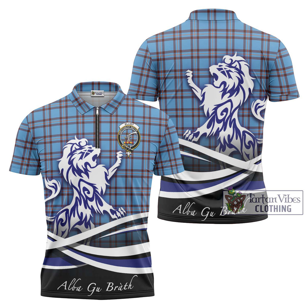 Elliot Ancient Tartan Zipper Polo Shirt with Alba Gu Brath Regal Lion Emblem Unisex - Tartanvibesclothing Shop