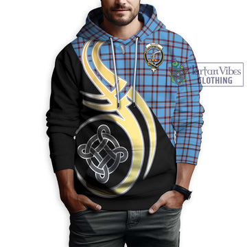 Elliot Ancient Tartan Hoodie with Family Crest and Celtic Symbol Style