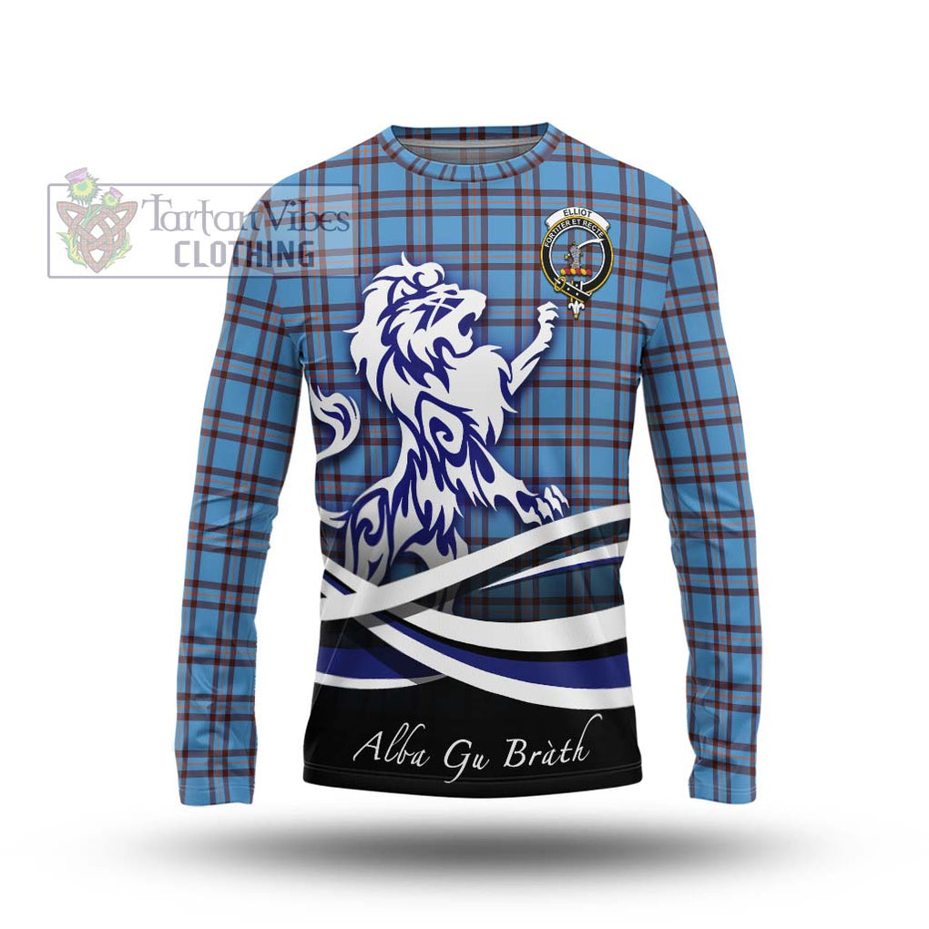 Elliot Ancient Tartan Long Sleeve T-Shirt with Alba Gu Brath Regal Lion Emblem Unisex - Tartanvibesclothing Shop