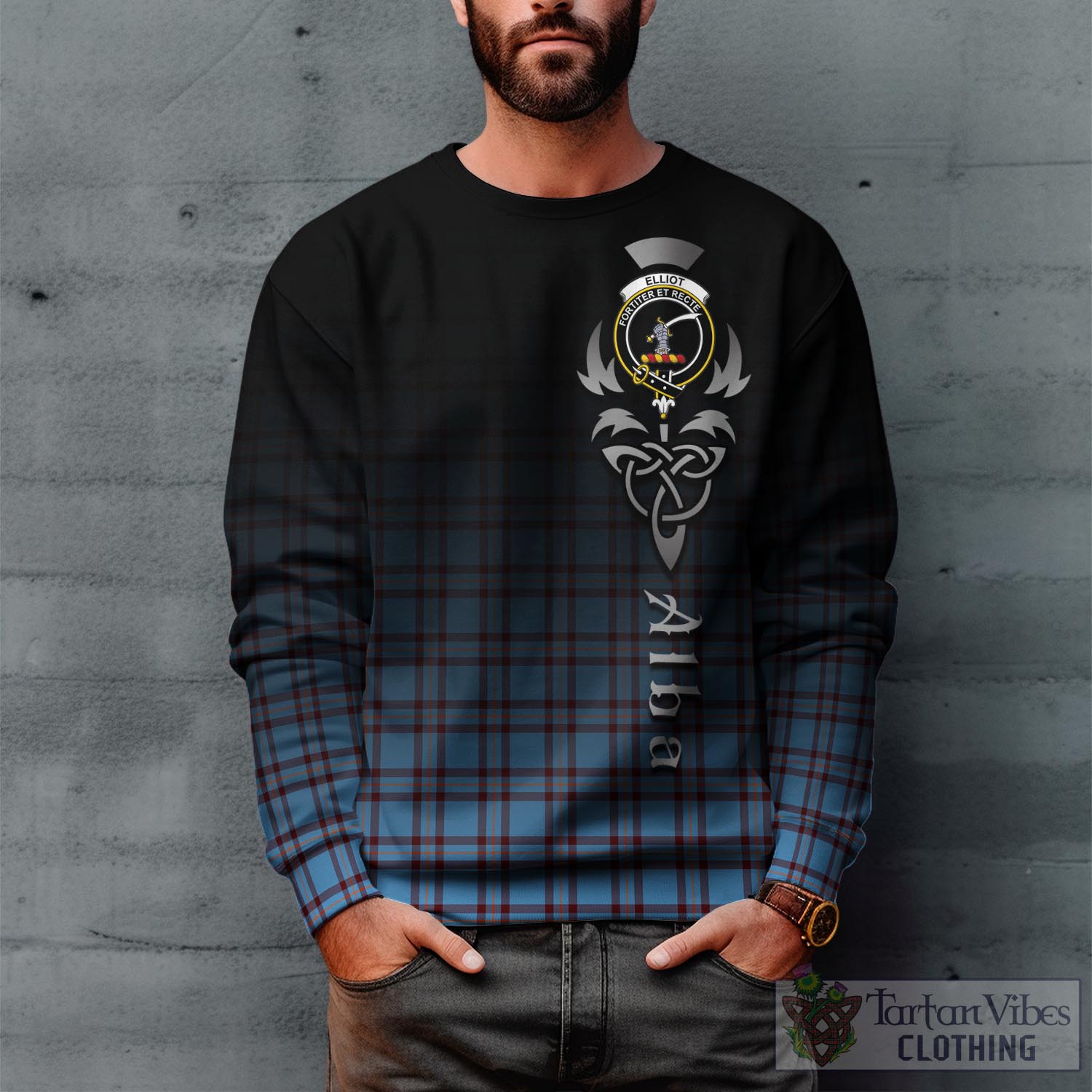 Tartan Vibes Clothing Elliot Ancient Tartan Sweatshirt Featuring Alba Gu Brath Family Crest Celtic Inspired