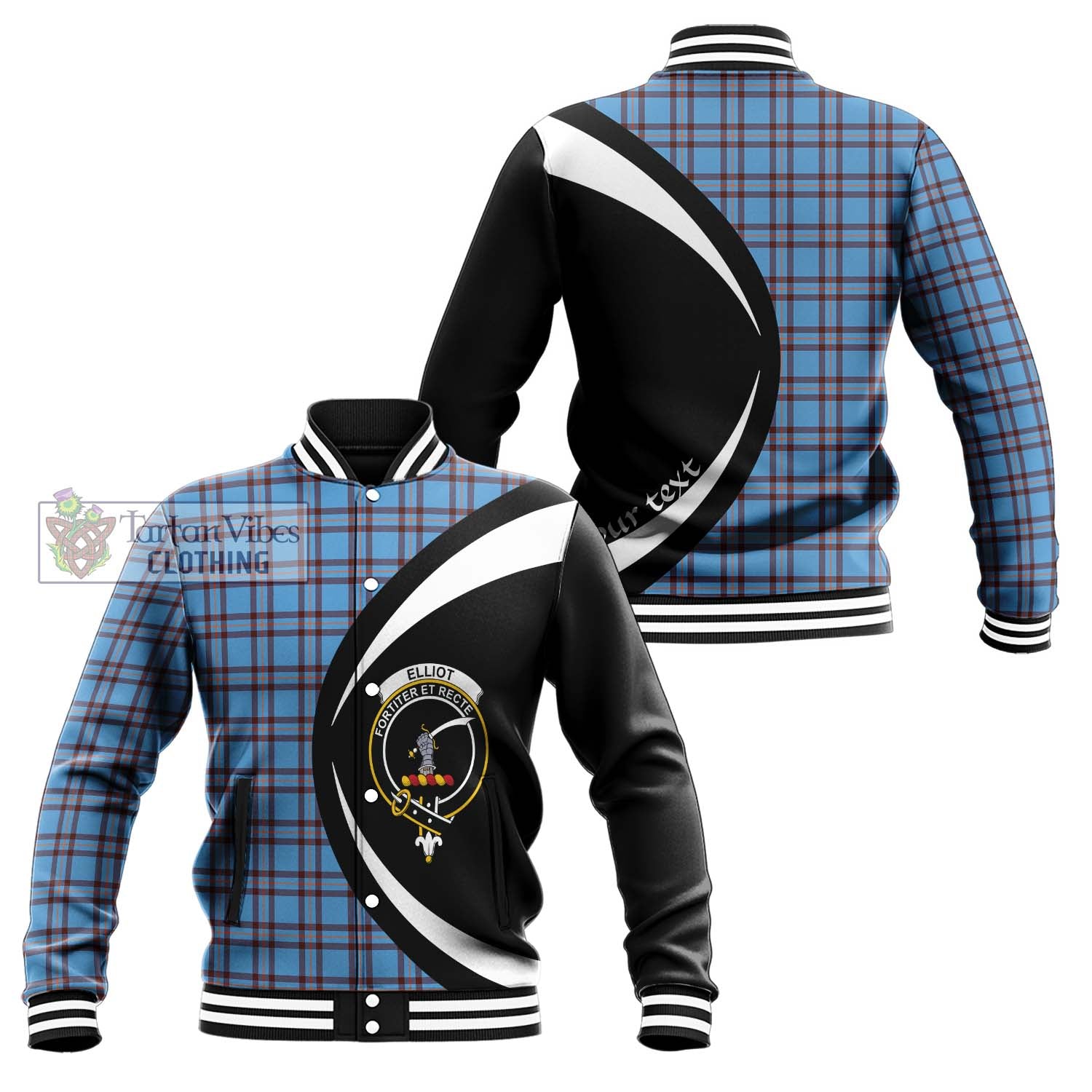 Elliot Ancient Tartan Baseball Jacket with Family Crest Circle Style Unisex - Tartan Vibes Clothing