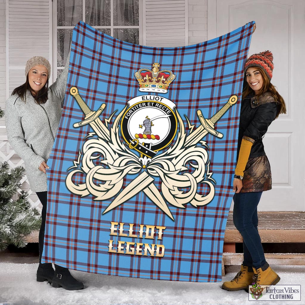 Tartan Vibes Clothing Elliot Ancient Tartan Blanket with Clan Crest and the Golden Sword of Courageous Legacy