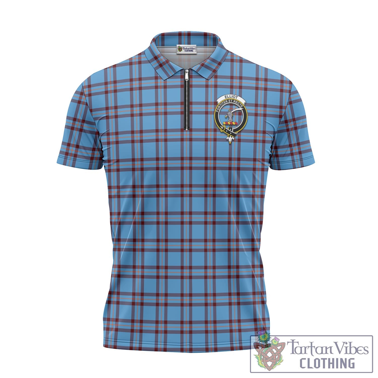 Tartan Vibes Clothing Elliot Ancient Tartan Zipper Polo Shirt with Family Crest