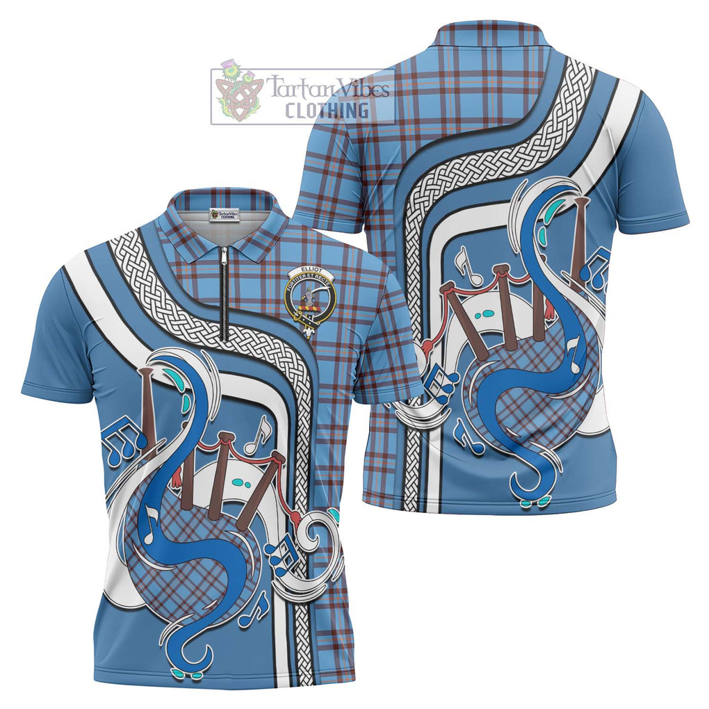 Elliot Ancient Tartan Zipper Polo Shirt with Epic Bagpipe Style Unisex - Tartanvibesclothing Shop