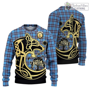 Elliot Ancient Tartan Ugly Sweater with Family Crest Celtic Wolf Style