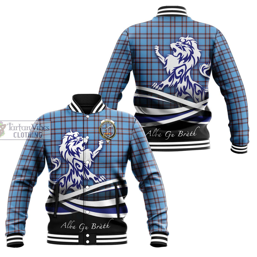 Elliot Ancient Tartan Baseball Jacket with Alba Gu Brath Regal Lion Emblem Unisex - Tartanvibesclothing Shop