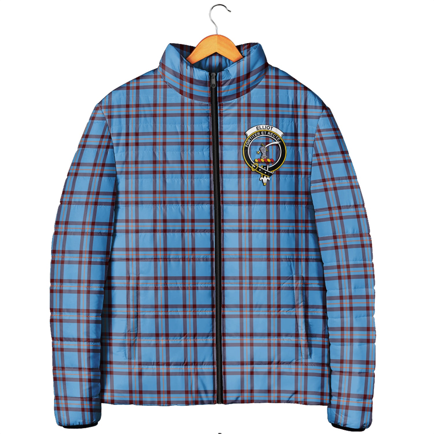 Elliot Ancient Tartan Padded Jacket with Family Crest Men's Padded Jacket - Tartan Vibes Clothing