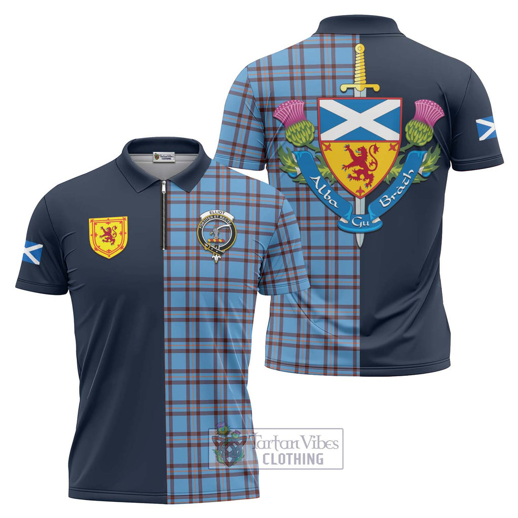 Tartan Vibes Clothing Elliot Ancient Tartan Zipper Polo Shirt with Scottish Lion Royal Arm Half Style