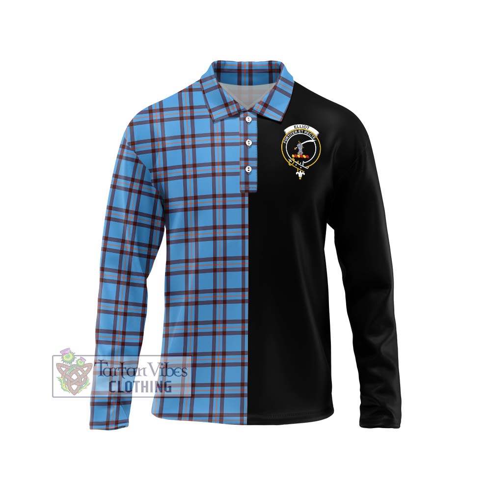 Elliot Ancient Tartan Long Sleeve Polo Shirt with Family Crest and Half Of Me Style Unisex - Tartanvibesclothing Shop