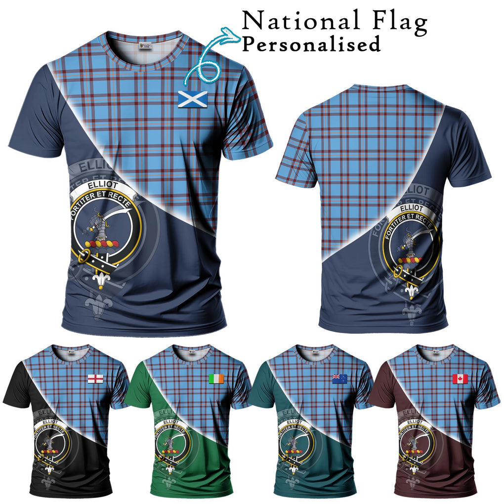 Elliot Ancient Tartan T-Shirt with Personalised National Flag and Family Crest Half Style Kid's Shirt - Tartanvibesclothing Shop