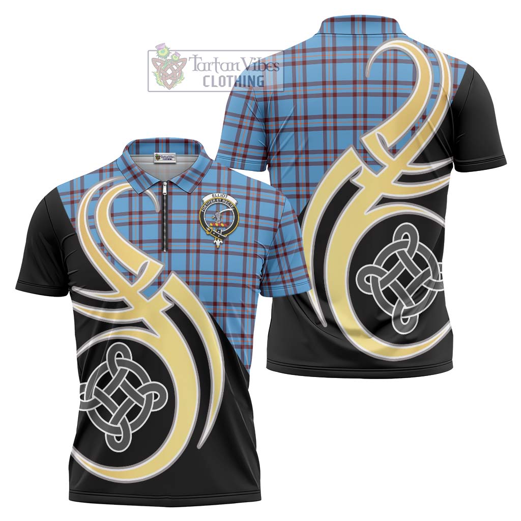 Tartan Vibes Clothing Elliot Ancient Tartan Zipper Polo Shirt with Family Crest and Celtic Symbol Style