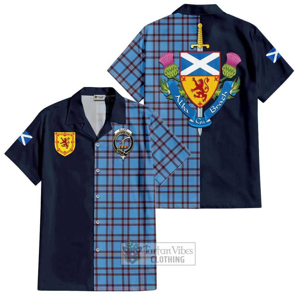 Tartan Vibes Clothing Elliot Ancient Tartan Short Sleeve Button Shirt with Scottish Lion Royal Arm Half Style