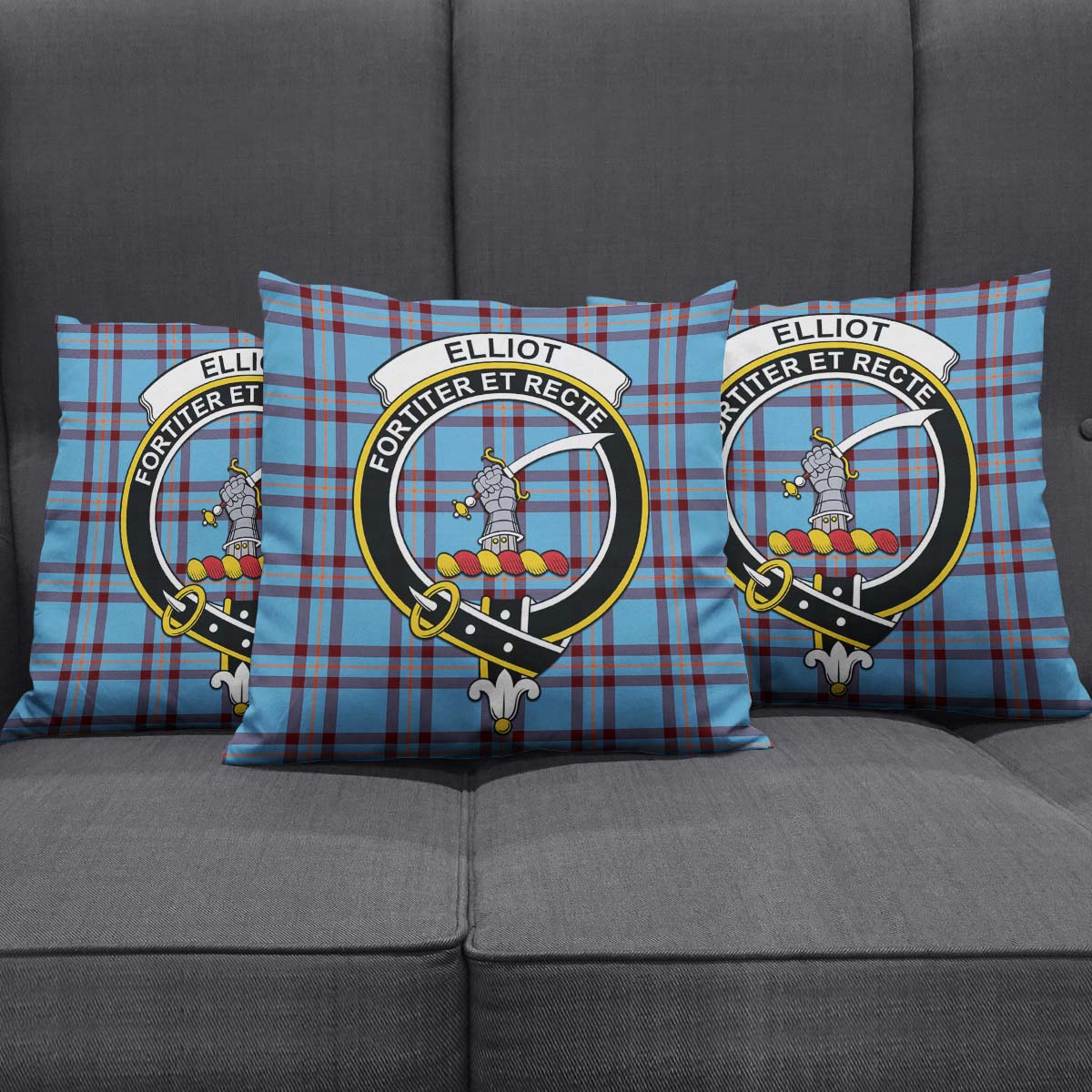 Elliot Ancient Tartan Pillow Cover with Family Crest Square Pillow Cover - Tartanvibesclothing