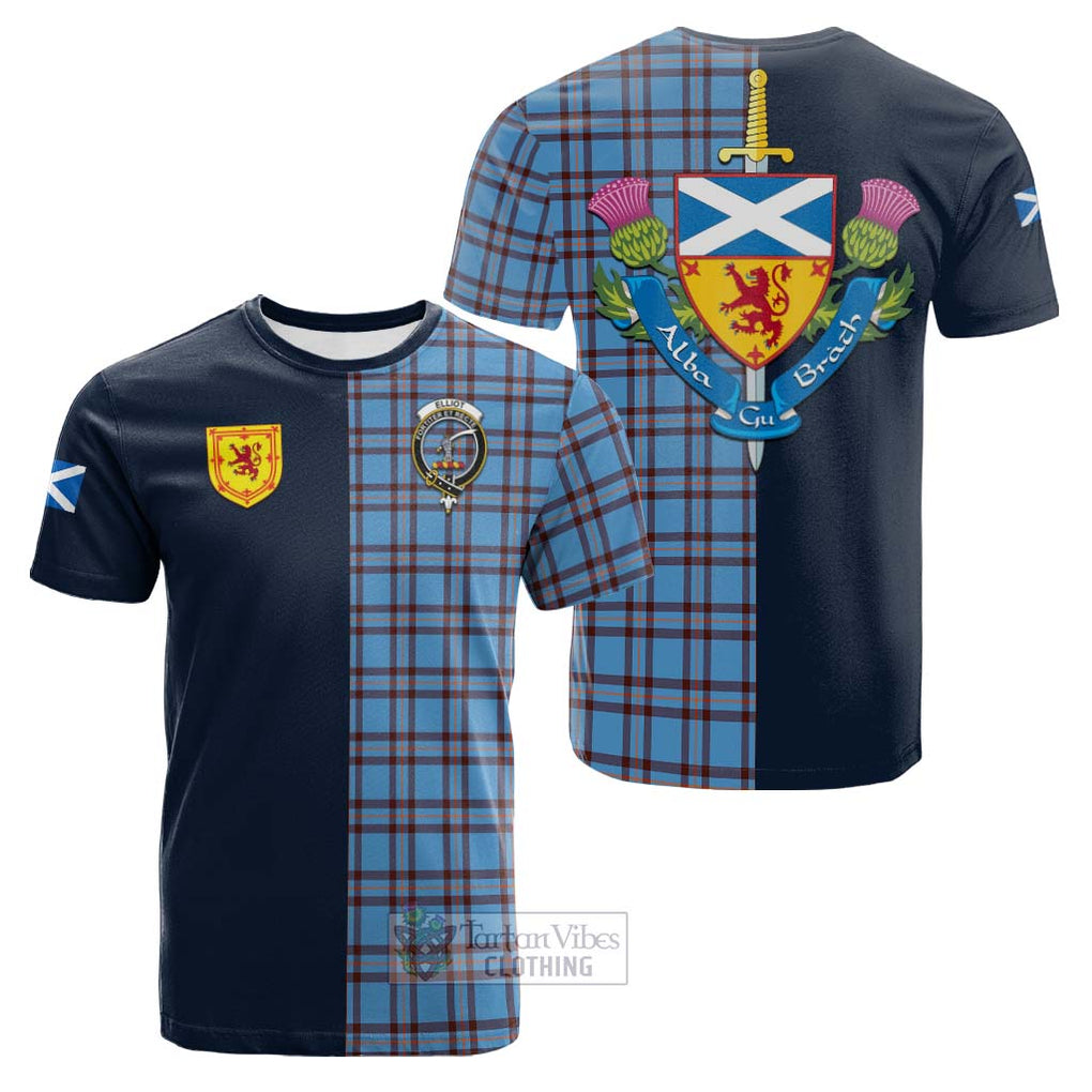 Tartan Vibes Clothing Elliot Ancient Tartan Cotton T-shirt with Scottish Lion Royal Arm Half Style