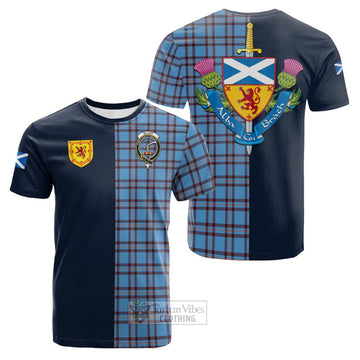 Elliot Ancient Tartan Cotton T-shirt Alba with Scottish Lion Royal Arm Half Style