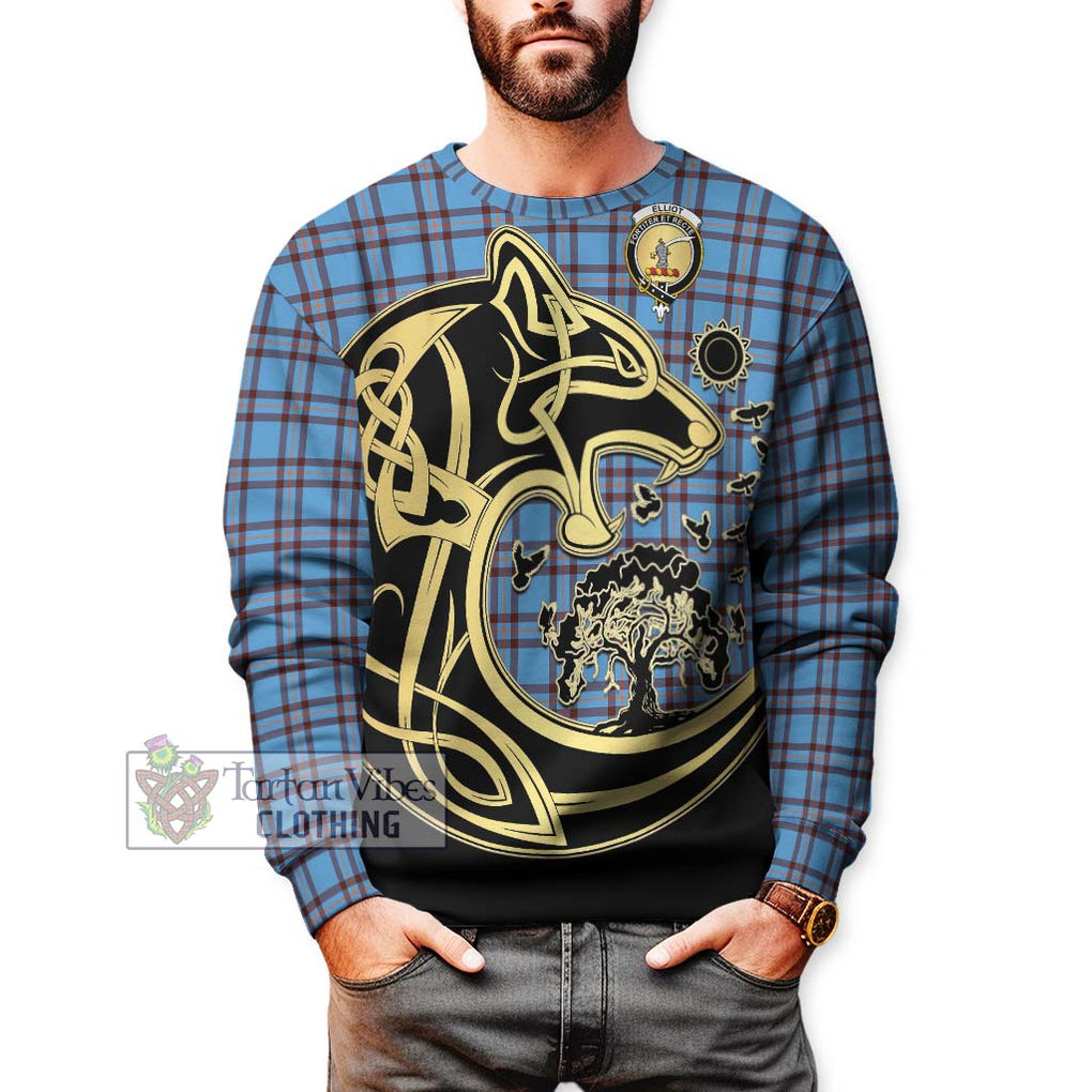 Elliot Ancient Tartan Sweatshirt with Family Crest Celtic Wolf Style Unisex - Tartan Vibes Clothing