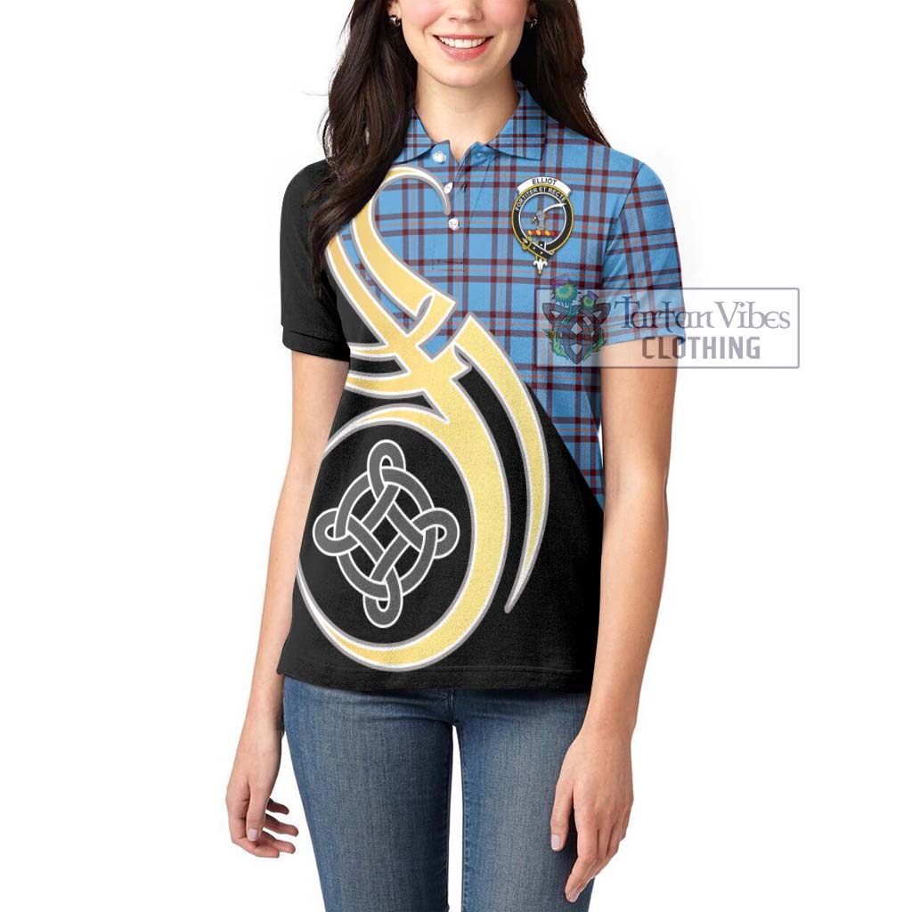 Elliot Ancient Tartan Women's Polo Shirt with Family Crest and Celtic Symbol Style Women - Tartan Vibes Clothing