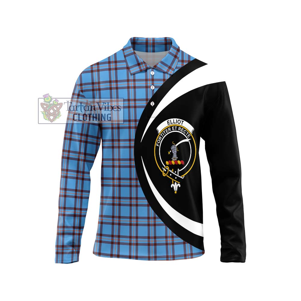 Elliot Ancient Tartan Long Sleeve Polo Shirt with Family Crest Circle Style Unisex - Tartan Vibes Clothing