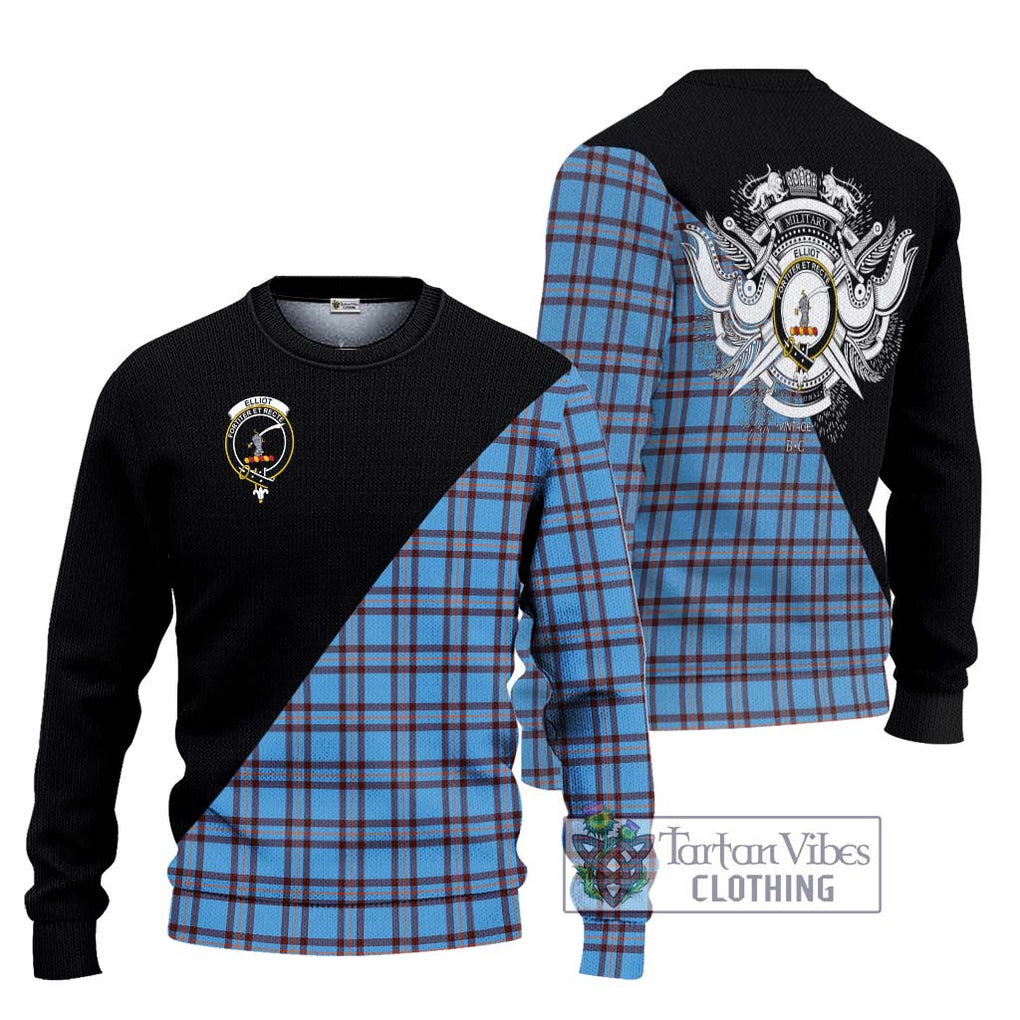 Elliot Ancient Tartan Knitted Sweater with Family Crest and Military Logo Style Unisex - Tartanvibesclothing Shop