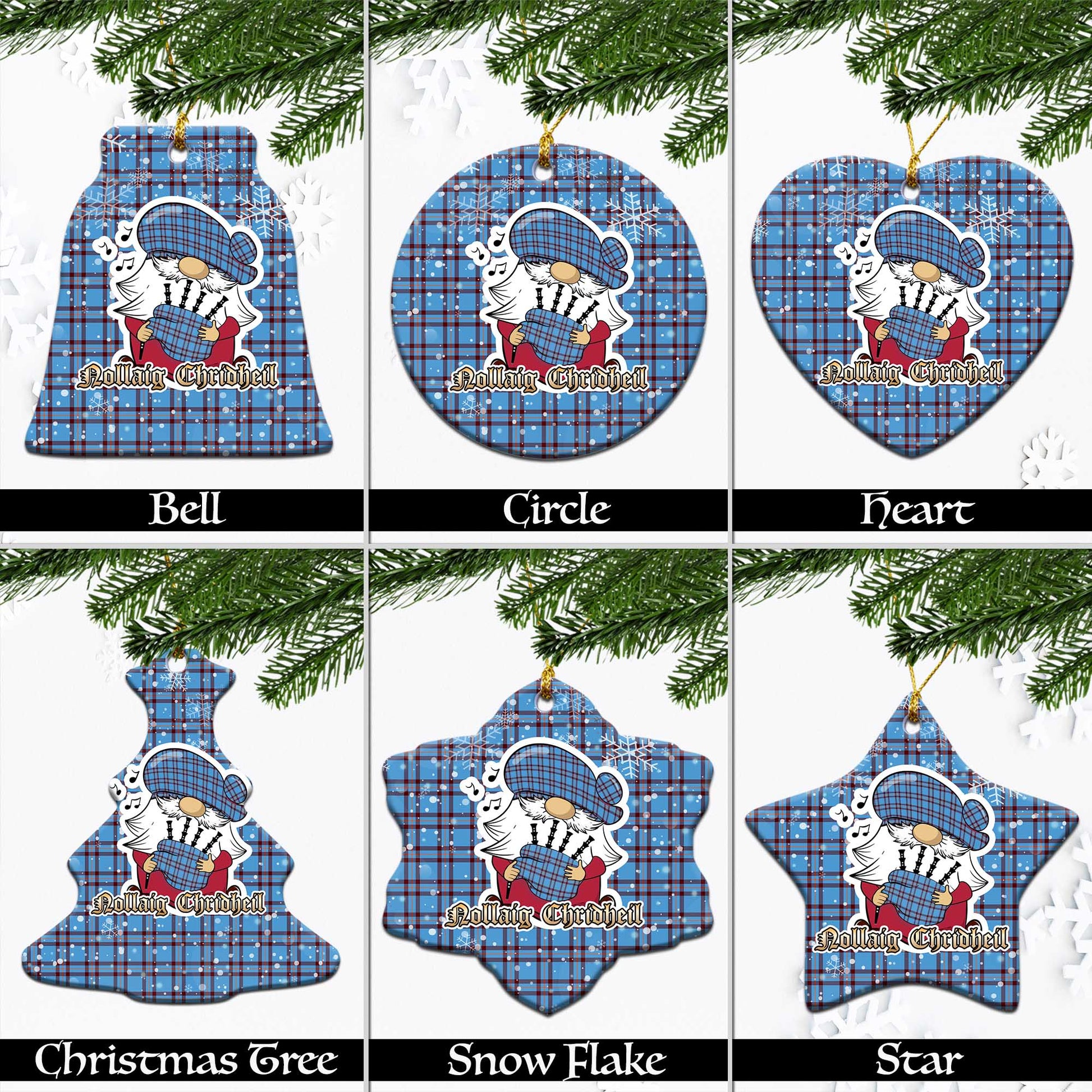 Elliot Ancient Tartan Christmas Ornaments with Scottish Gnome Playing Bagpipes Ceramic - Tartanvibesclothing