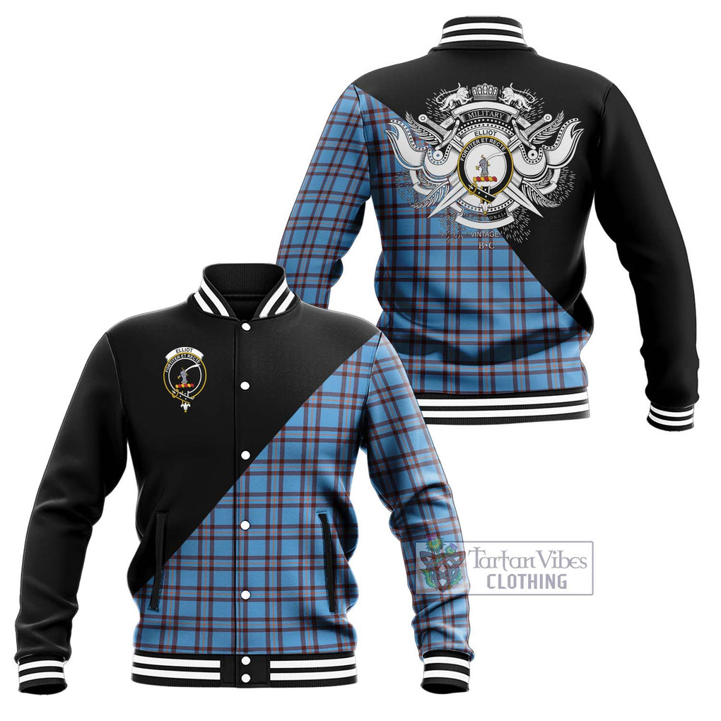 Elliot Ancient Tartan Baseball Jacket with Family Crest and Military Logo Style Unisex - Tartanvibesclothing Shop